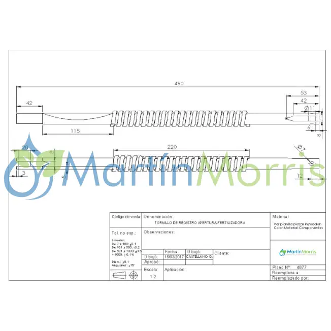 Tornillo de registro apertura fertilizadora tanzi  50110