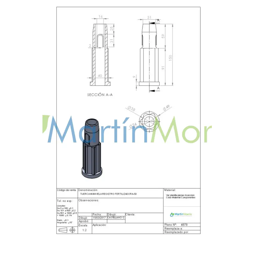 Tuerca manivela registro fertilizadora