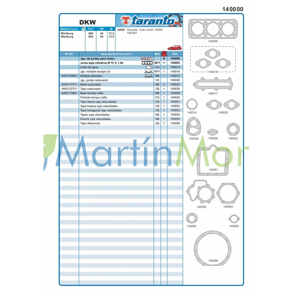 Juego de juntas con retenes para DKW AUTO UNION 1000S TARANTO