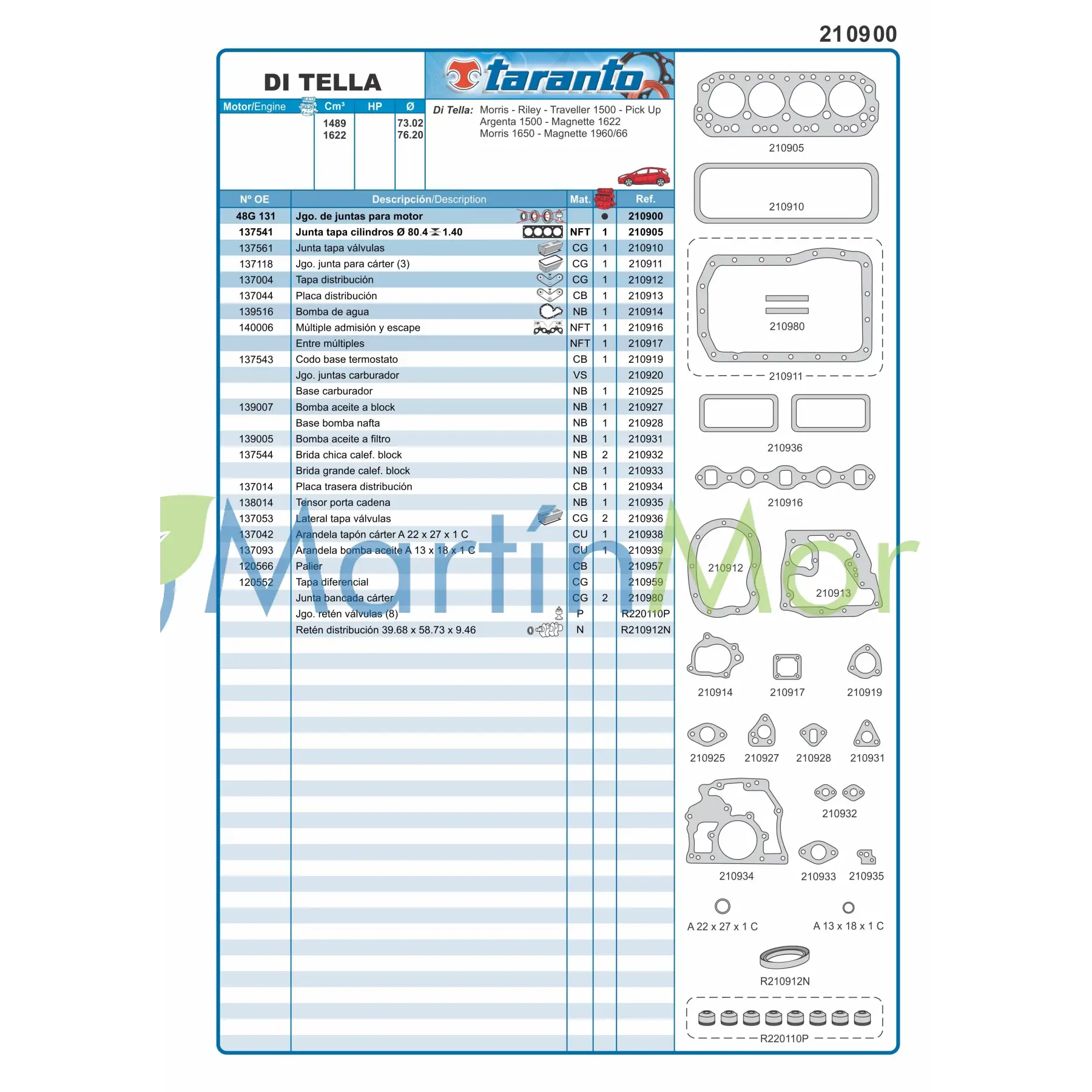 Juego de juntas con retenes para Siam Argenta 1500 TARANTO
