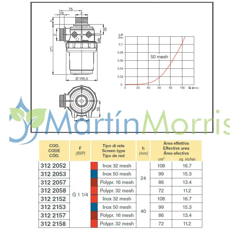 Filtro de aspiración arag 312 conector t5