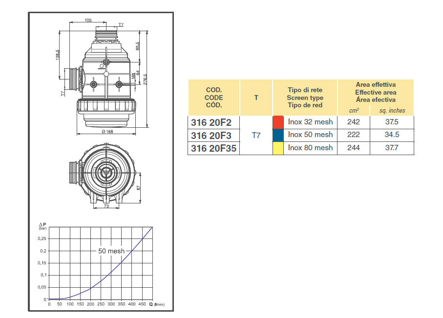 Filtro de aspiración arag 316 conector t6