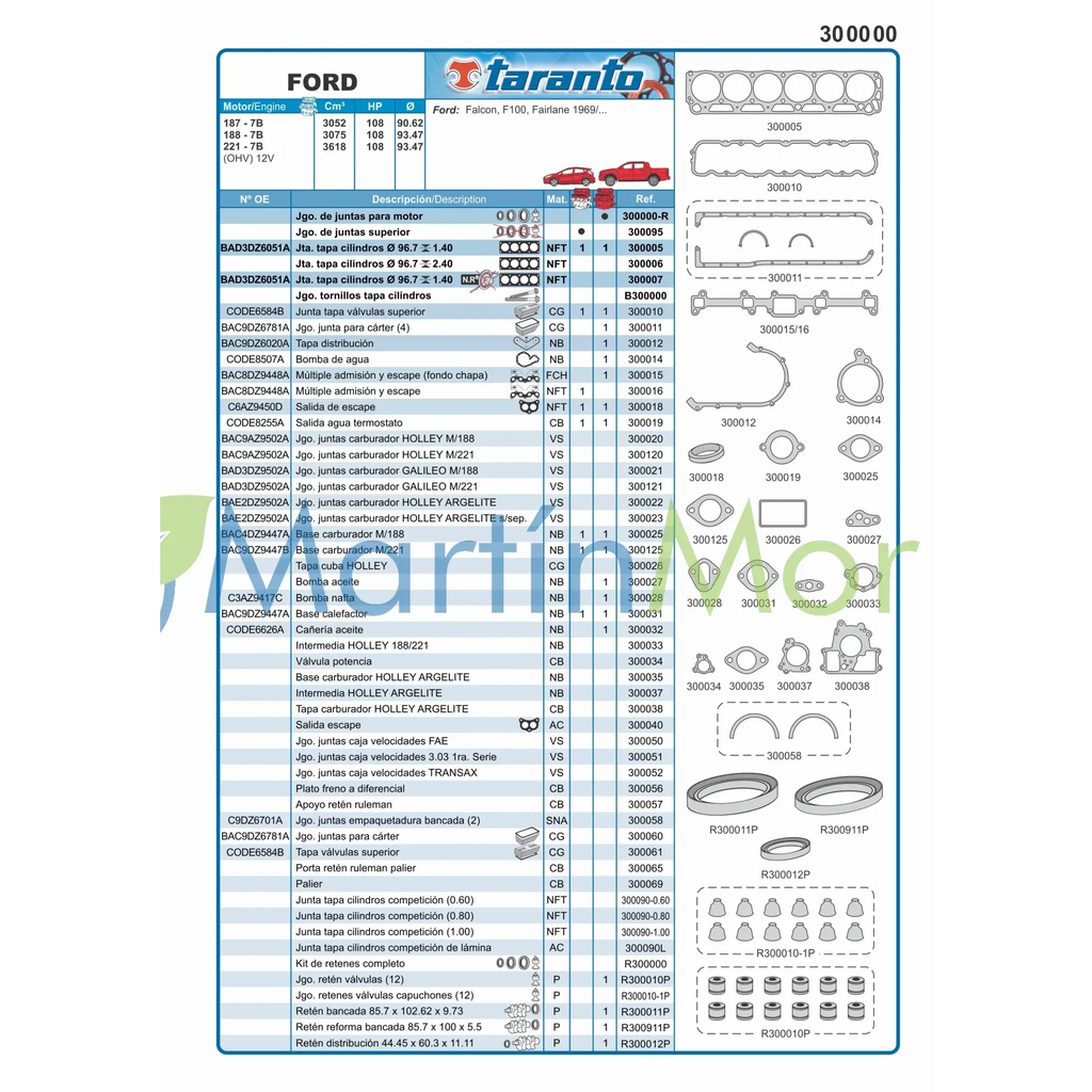 Juego de juntas con retenes  Ford falcon, F-100, fairlane TARANTO