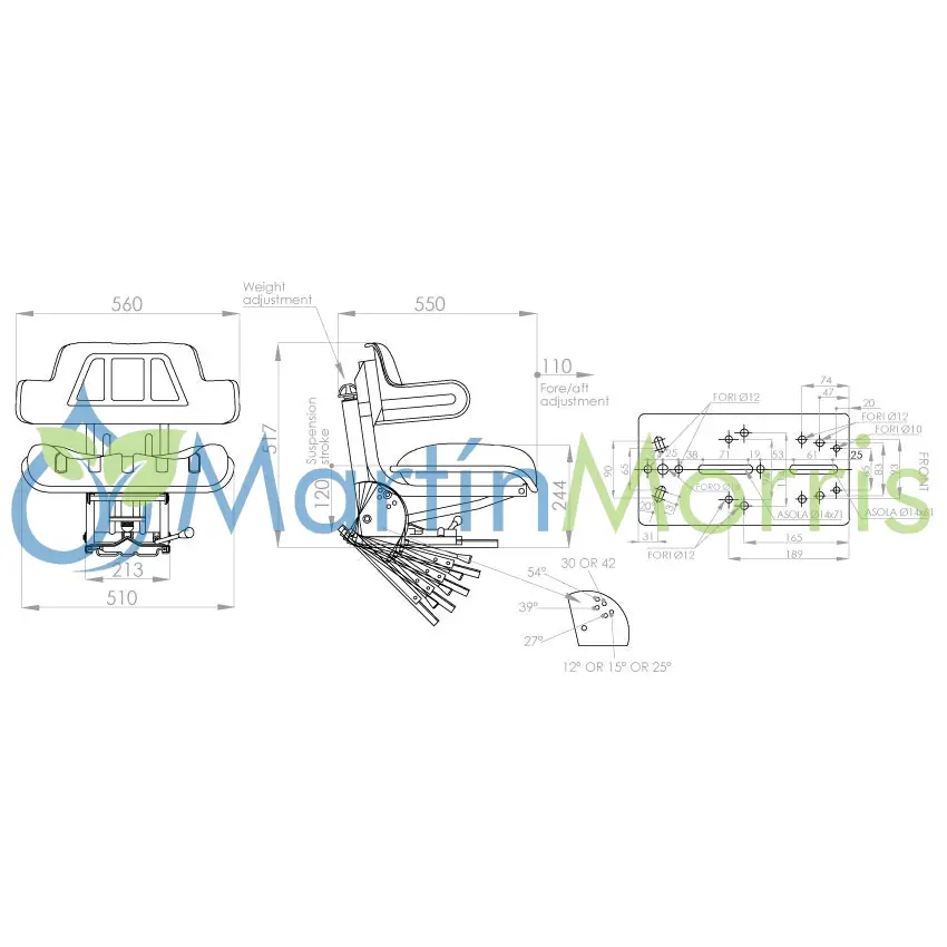 Butaca o asiento para tractor estándar seat modelo 300 rmvario xsb