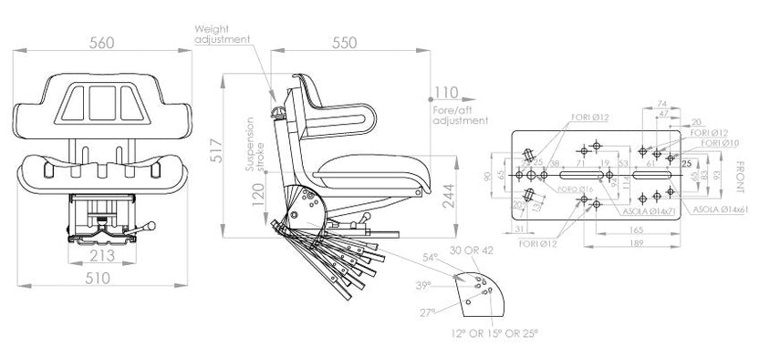 Butaca o asiento para tractor estándar seat modelo 300 rmvario xsb