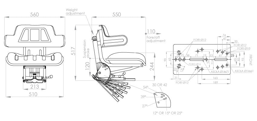 Butaca o asiento para tractor estándar seat modelo 300 rmvario xsb