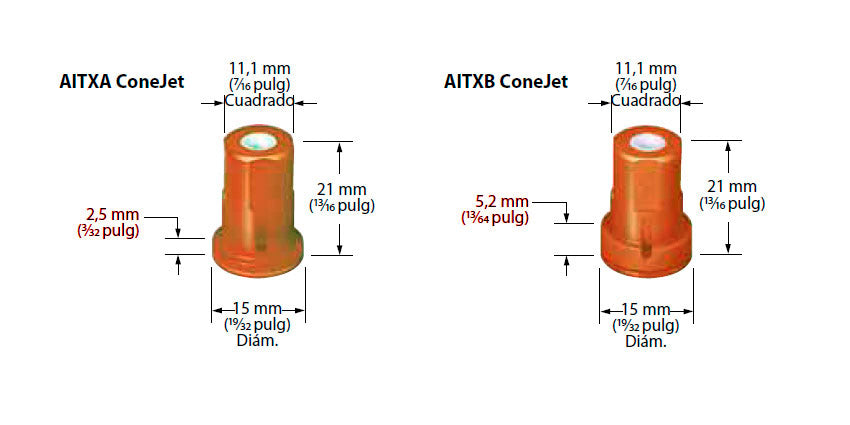 Pastillas cono hueco con inducción de aire teejet aitxa