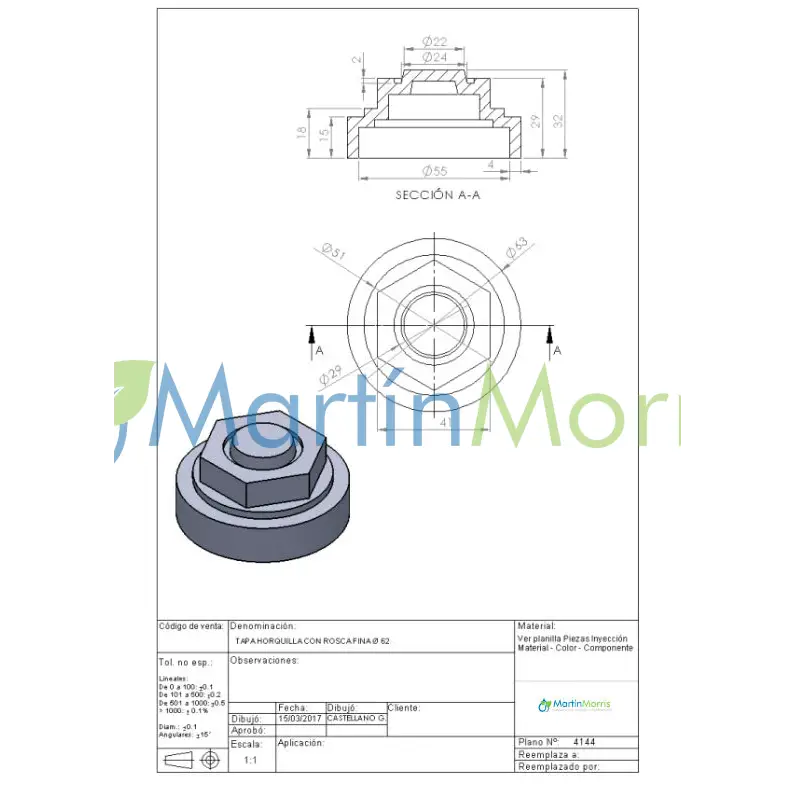 Tapa horquilla con rosca fina