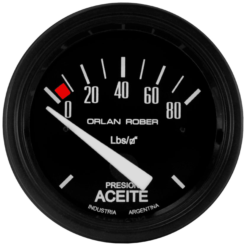Manómetro de Presión de Aceite Eléctrico 12v ORLAN ROBER Classic Negro 52mm 80 Lbs/p2