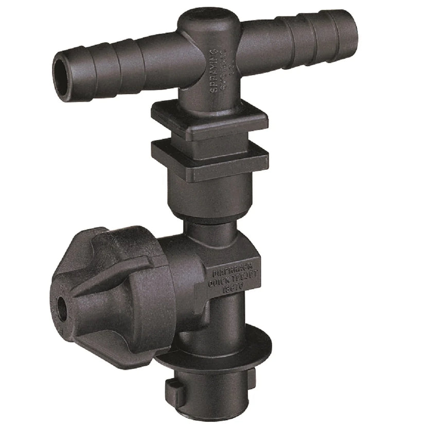 Porta pico teejet qj200 con válvula anti goteo conexión de dos espigas para manguera