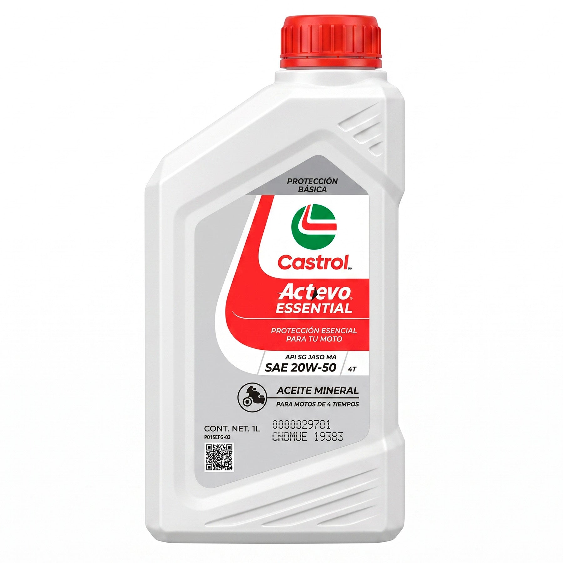 Aceite Castrol ACTEVO ESSENTIAL 20W-50 Mineral Para Motos 4 Tiempos Por 1 L