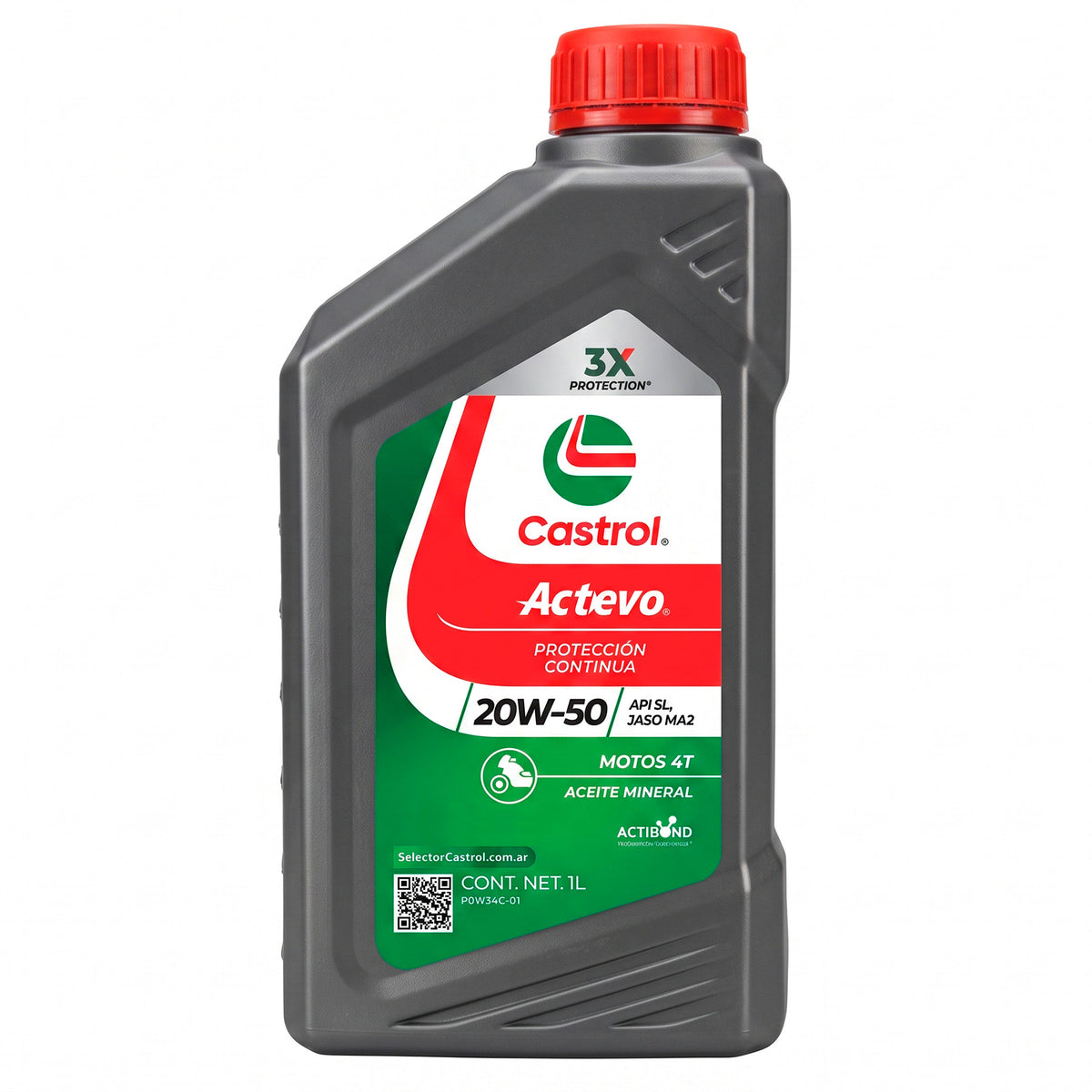 Aceite Castrol ACTEVO 20W-50 Mineral Para Motos 4 Tiempos Por 1 L