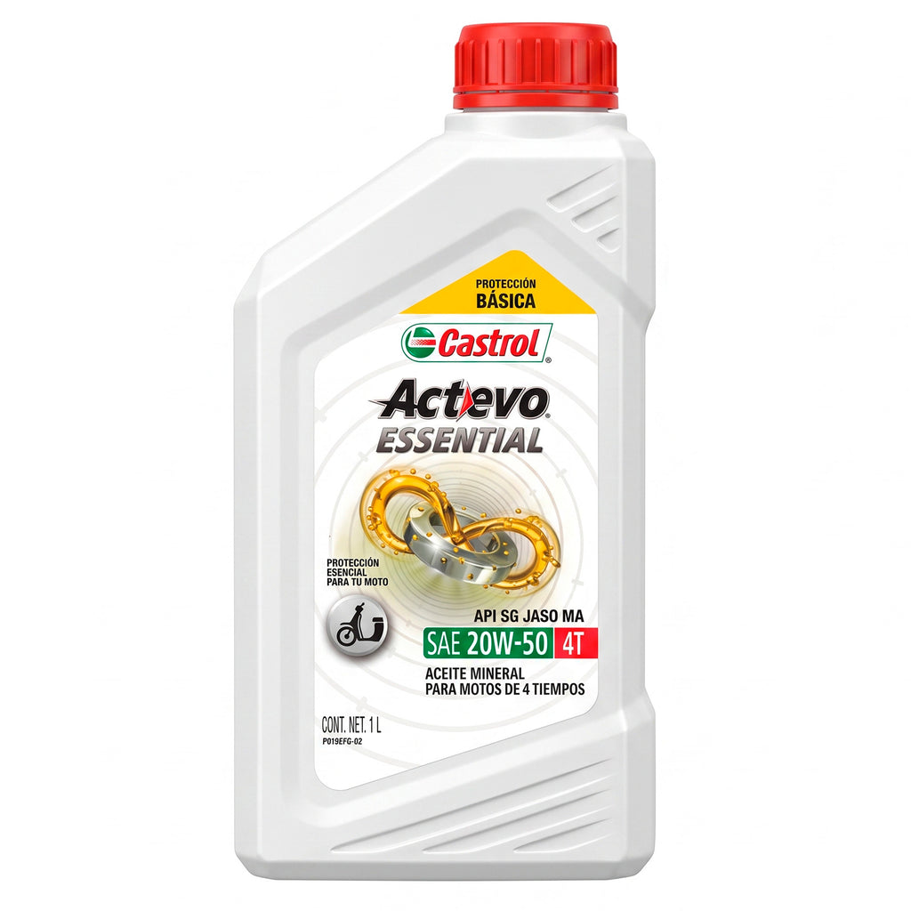 Aceite Castrol ACTEVO ESSENTIAL 20W-50 Mineral Para Motos 4 Tiempos Por 1 L