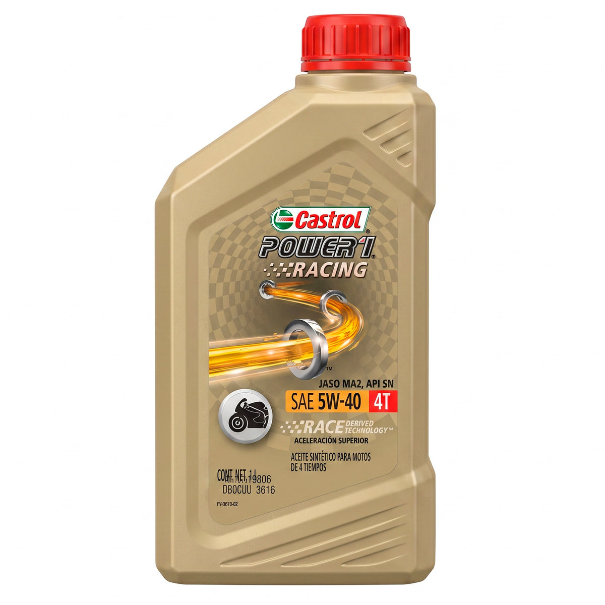 Aceite Castrol POWER1 RACING 5W-40 Sintético Para Motos 4 Tiempos Por 1 L