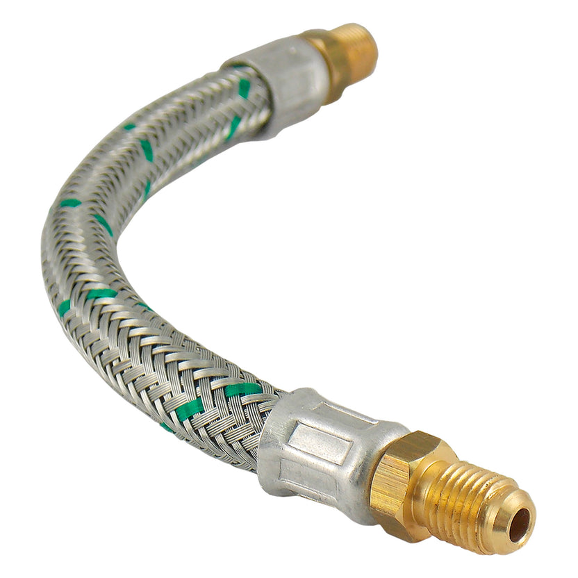 Caño Flexible Goma Malla Metálica Orlan Rober 25cm | 1/8" BSPT a 3/8" NF