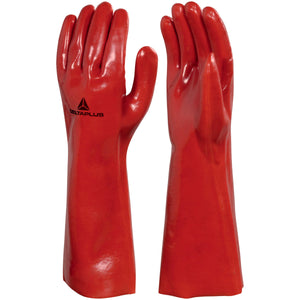 Guante PVC Rojo Tipo Petrolero DELTAPLUS PVCC400 - Interior de Algodón Talle 10