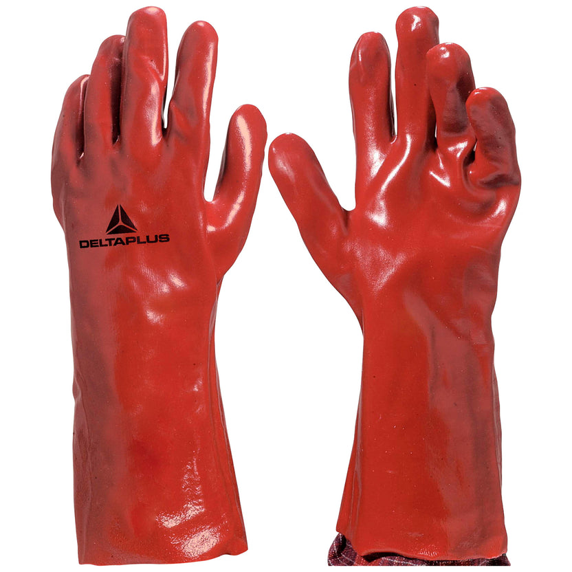 Guante PVC Rojo Tipo Petrolero DELTAPLUS PVC7335 - Interior de Algodón Talle 10