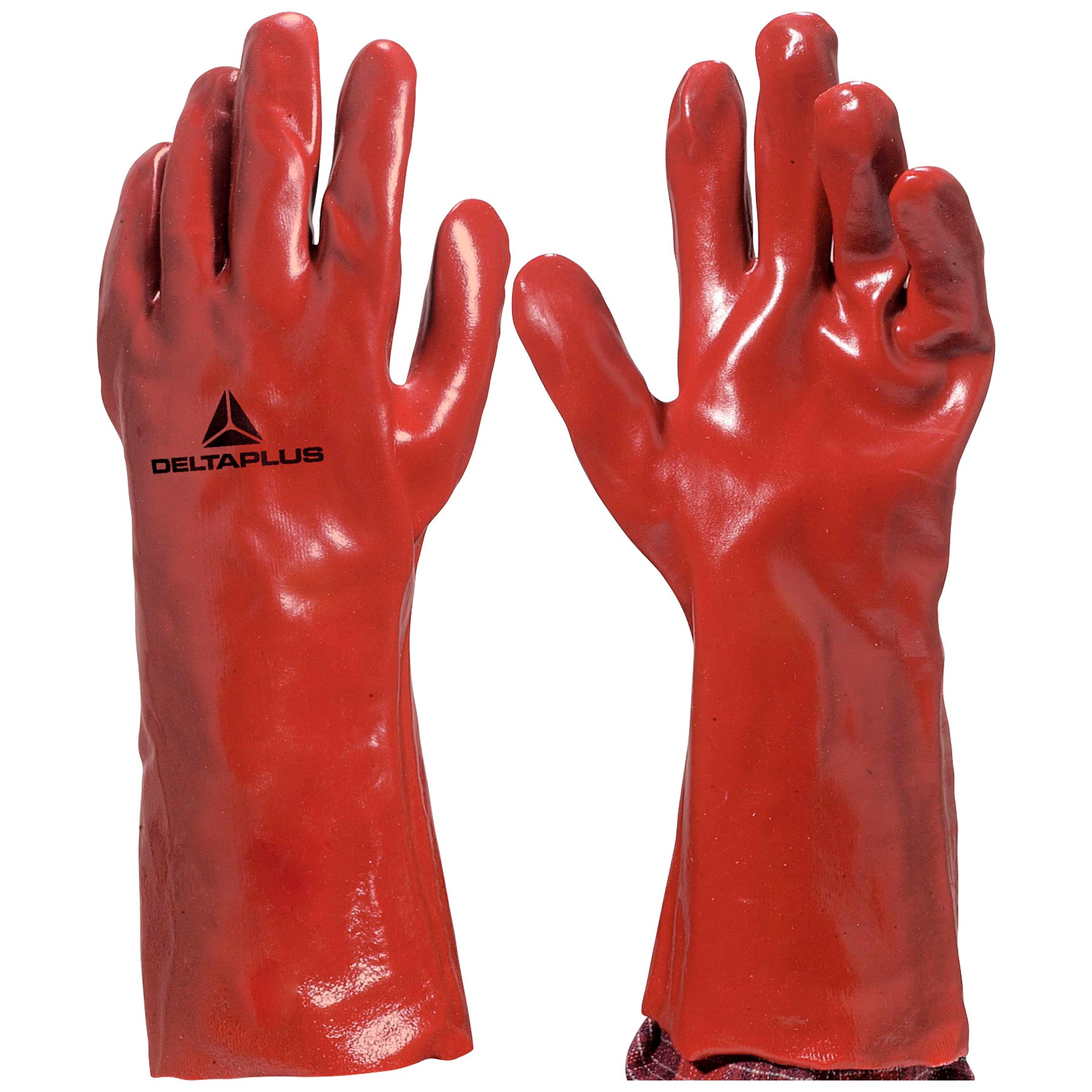 Guante PVC Rojo Tipo Petrolero DELTAPLUS PVC7335 - Interior de Algodón Talle 10