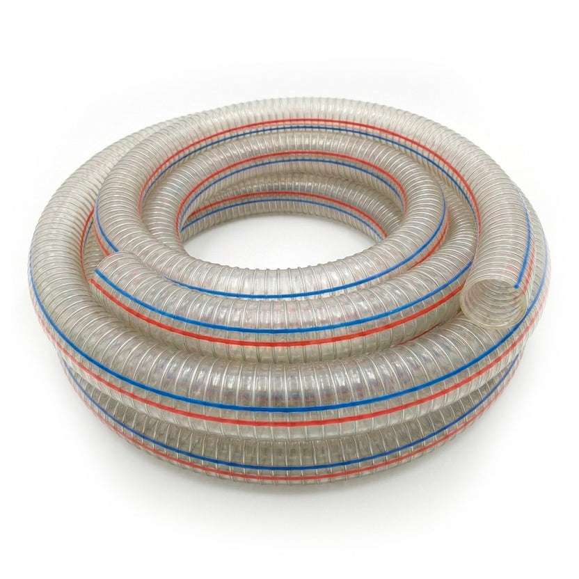 Manguera PVC Aspirante Expelente Atoxica Transparente Con Refuerzo De Alambre 3/4