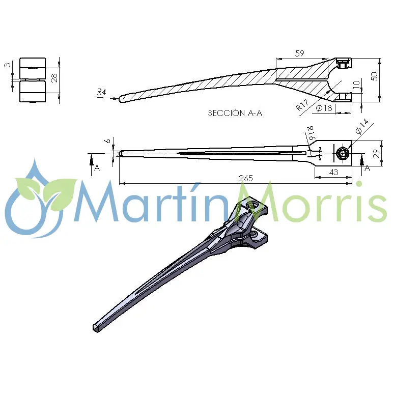 Pua plástica d: 35mm para molinete massey ferguson 34 o 38 y deutz optima