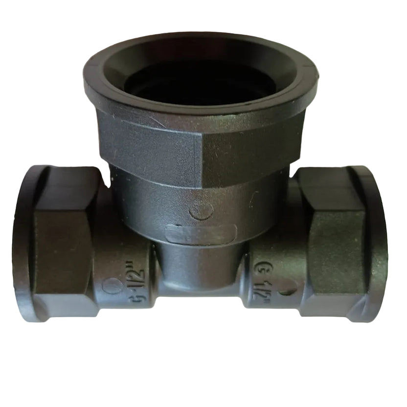 Racord TEE de Polipropileno Rosca Hembra 1/2" - 1/2" - 3/4"