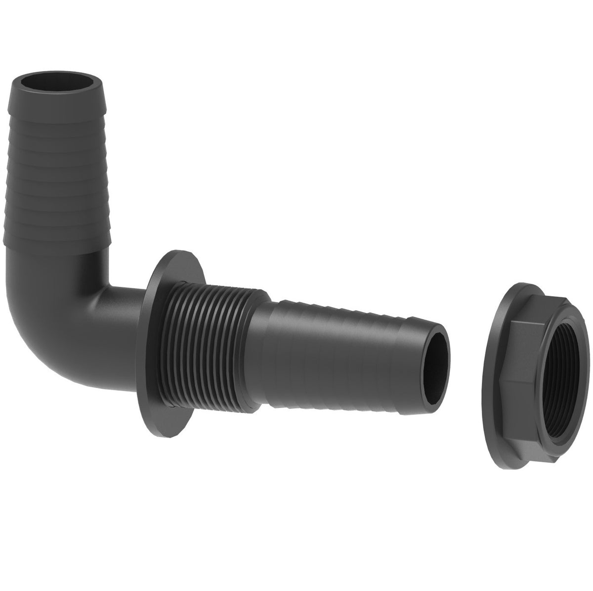 Racord Curvo 90° con Salida de Tanque – Rosca 1" | Espigas 26-29 mm