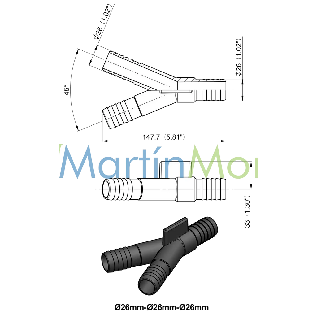 Union Tipo Y de Espigas de 25 mm o 1"