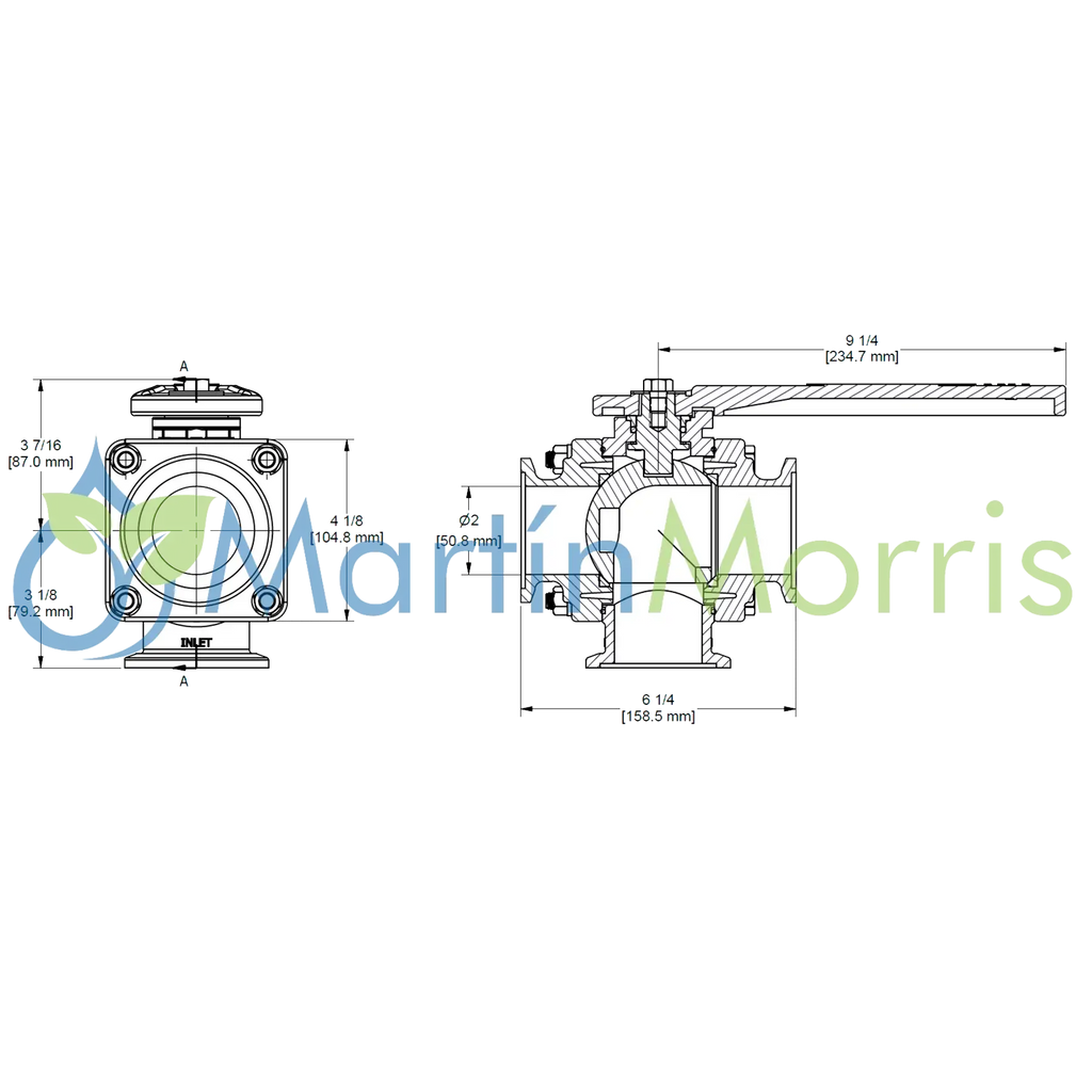 Valvula de 3 Vias BANJO Inferior con Paso Total Brida 220