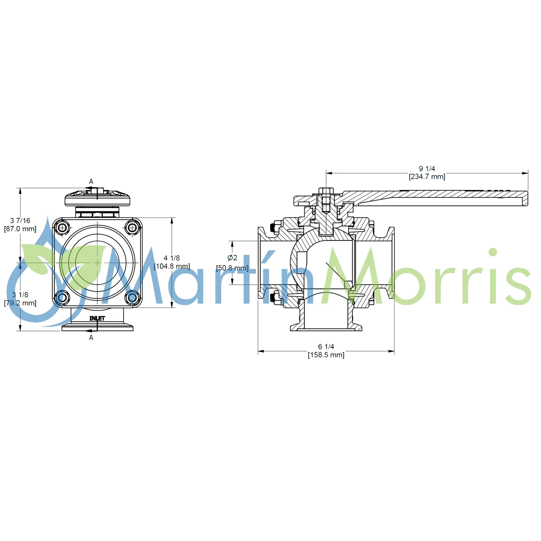 Valvula de 3 Vias BANJO Inferior con Paso Total Brida 220