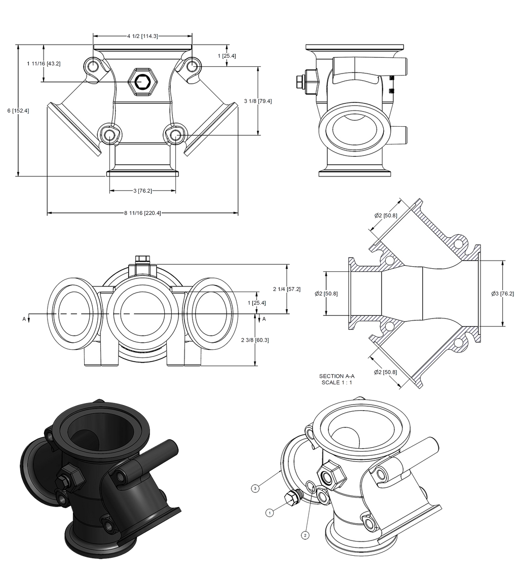Conexión Brida Banjo M300220WYCG de 1 a 3 Salidas