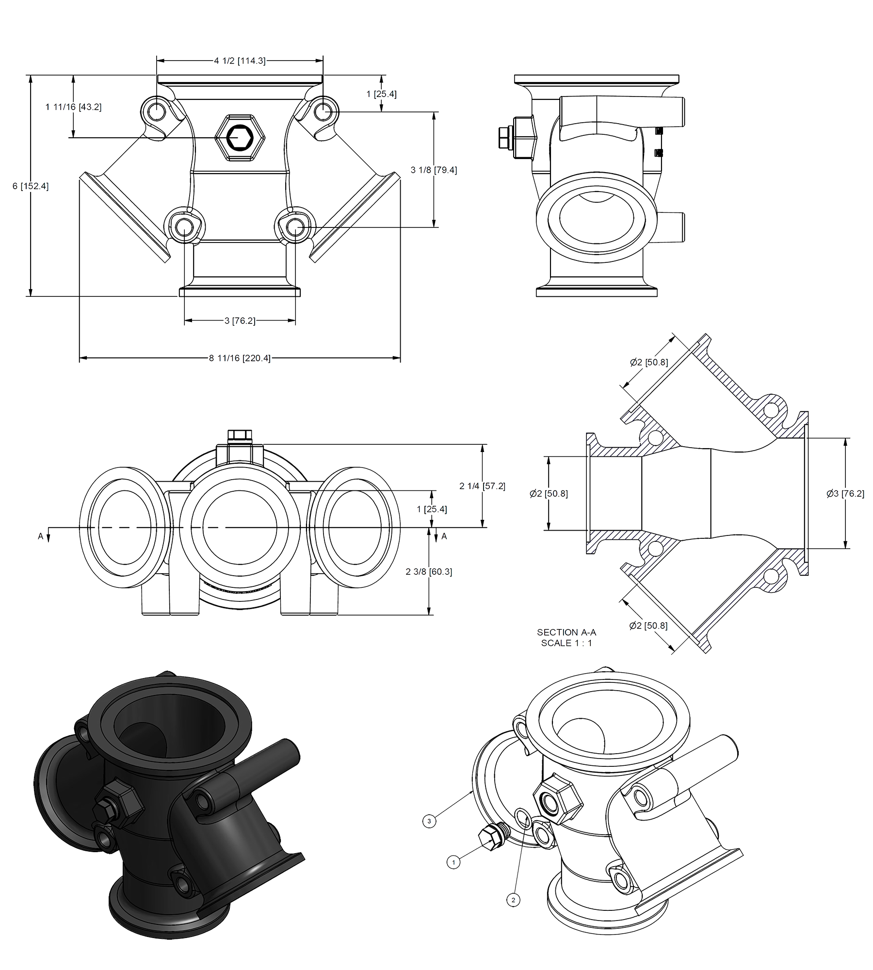 Conexión Brida Banjo M300220WYCG de 1 a 3 Salidas