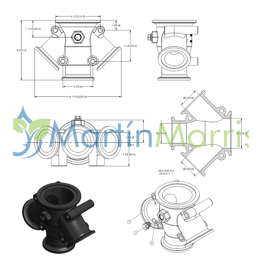 Conexión Brida Banjo M300220WYCG de 1 a 3 Salidas