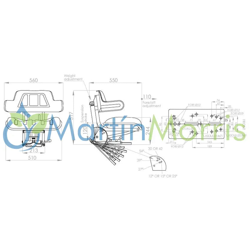 Butaca o asiento para tractor estándar seat modelo 300 rmvario xsb