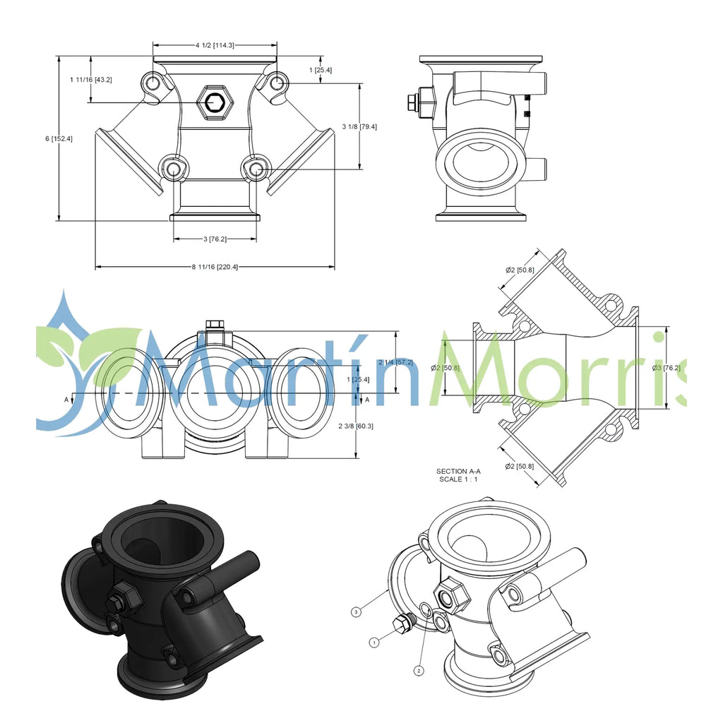Conexión Brida Banjo M300220WYCG de 1 a 3 Salidas