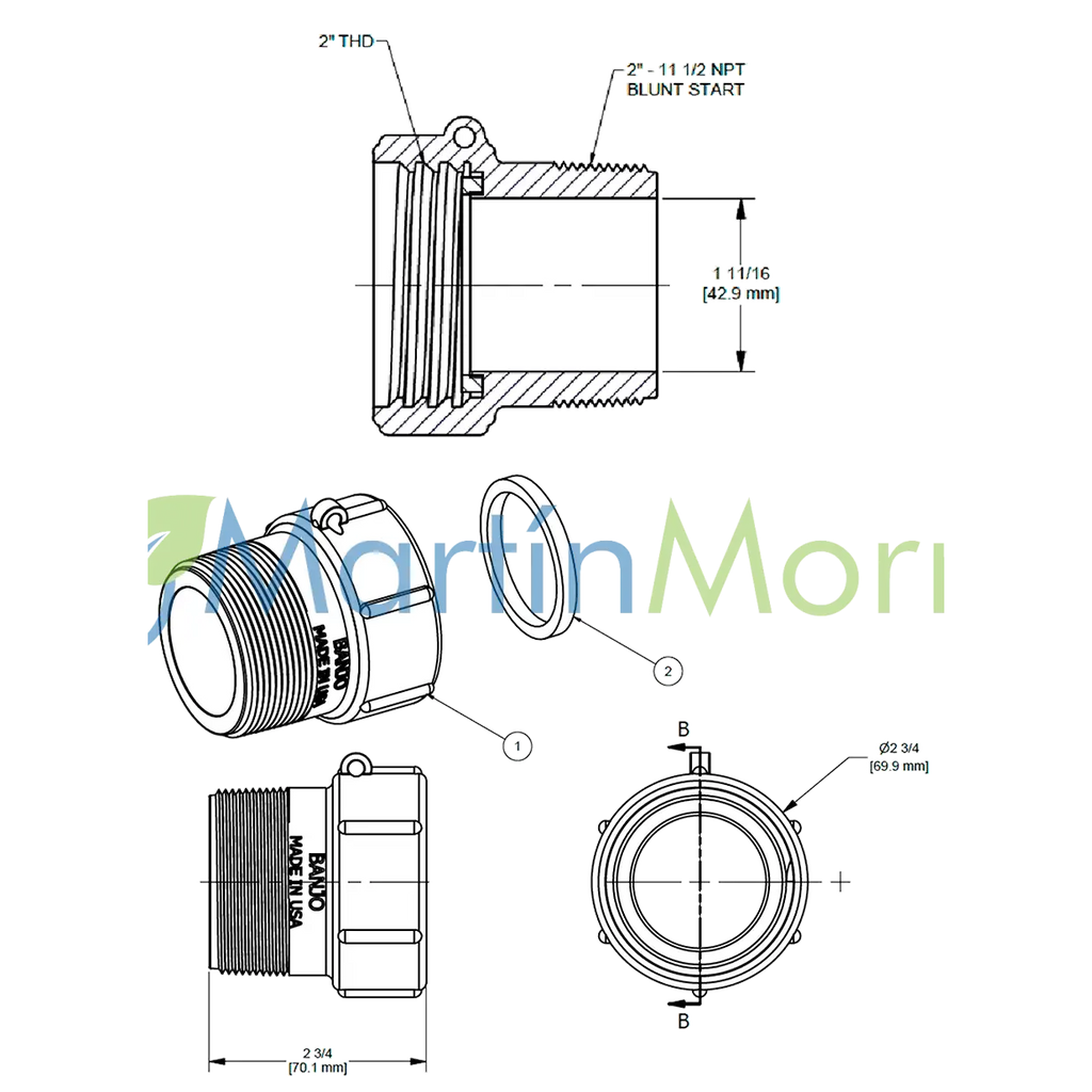 Adaptador Rosca IBC Hembra a Rosca 2" NPT Macho