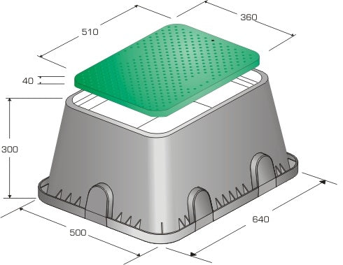 Caja para válvulas rectangular jumbo plastica alfa para riego