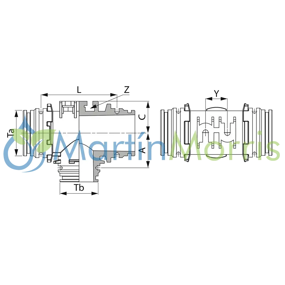 Racor ARAG en TEE con Conexión Horquilla Macho T6
