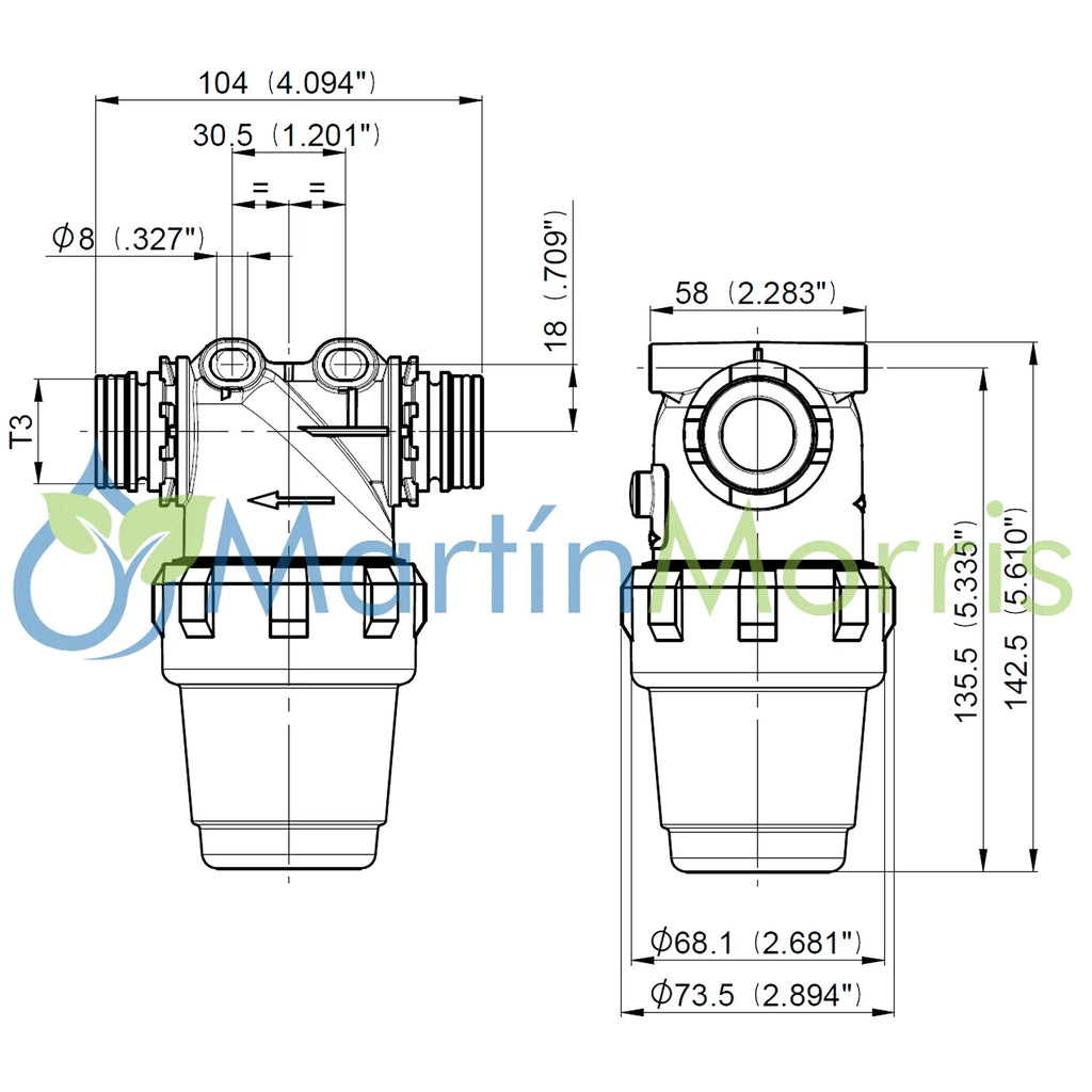 Filtro de Linea ARAG 322 Conexión T3 Macho Tamiz 50 80 100 Mesh