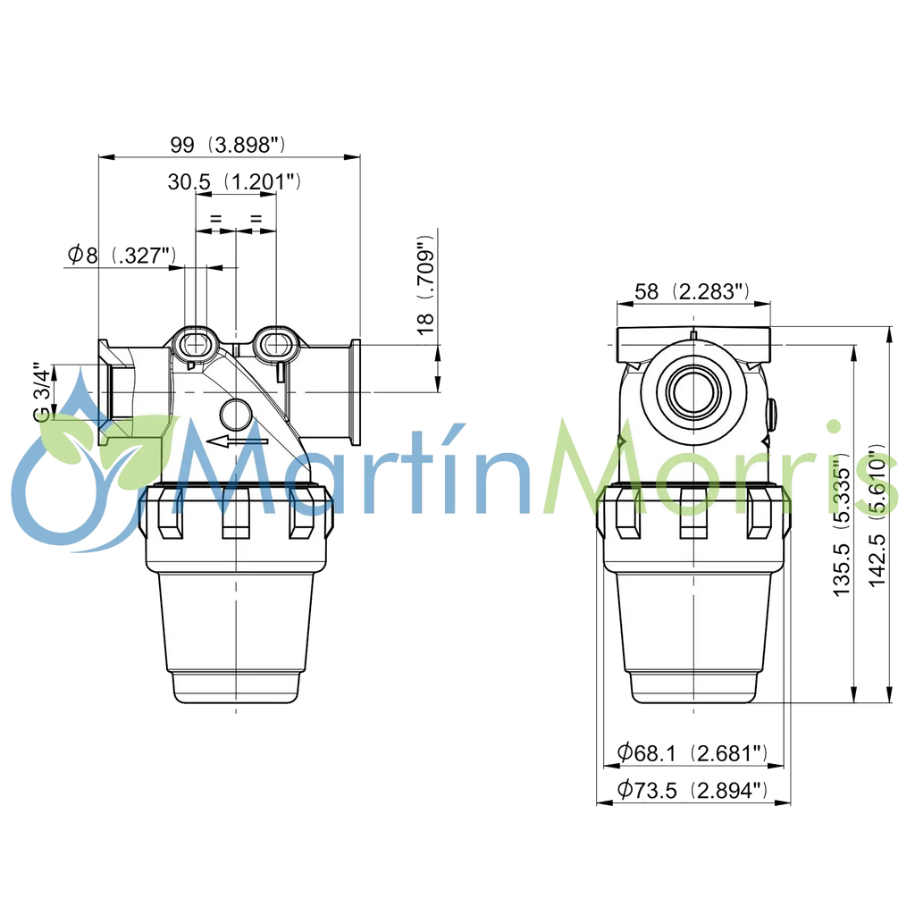 Filtro De Linea Rosca Hembra 3/4" Sellos VITON 100 Mesh