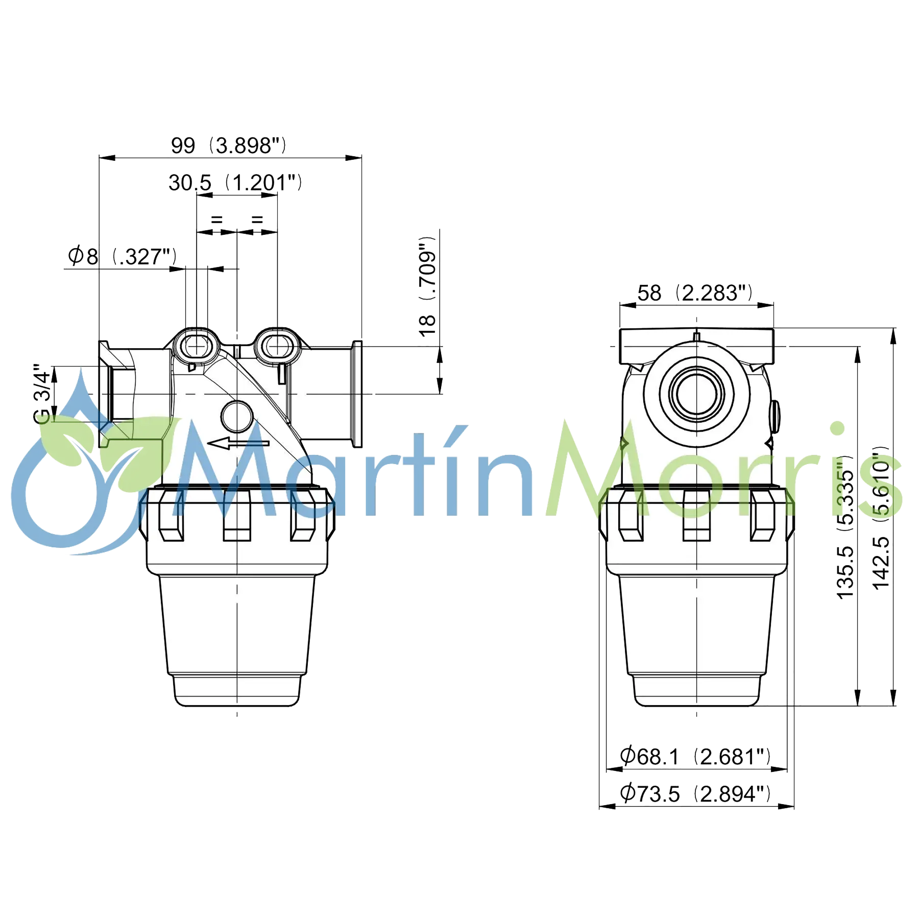 Filtro De Linea Rosca Hembra 3/4" Sellos VITON 100 Mesh