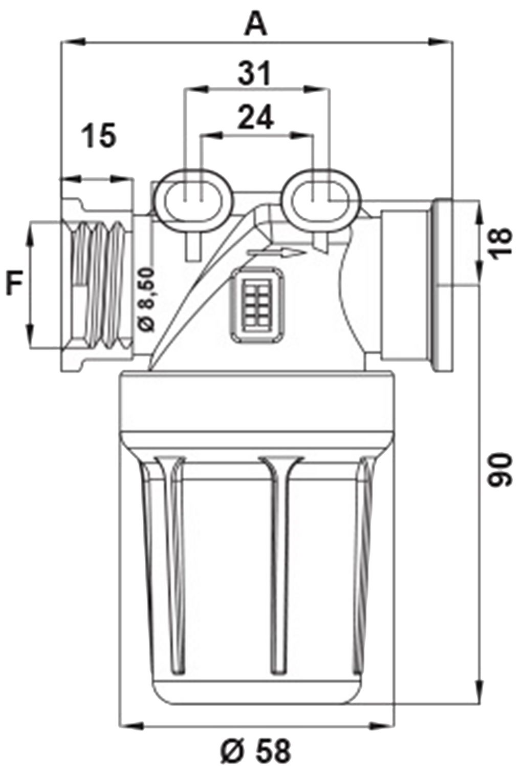 Filtro de Línea MINI de 55 L/Min Tamiz de 100 Mesh con Rosca Hembra 1/2’’ BSP