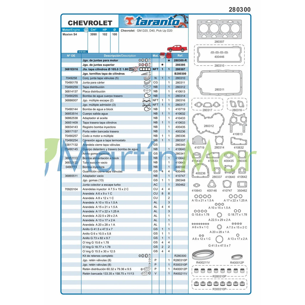 Juego de juntas con retenes para Chevrolet D-20 TURBO TARANTO