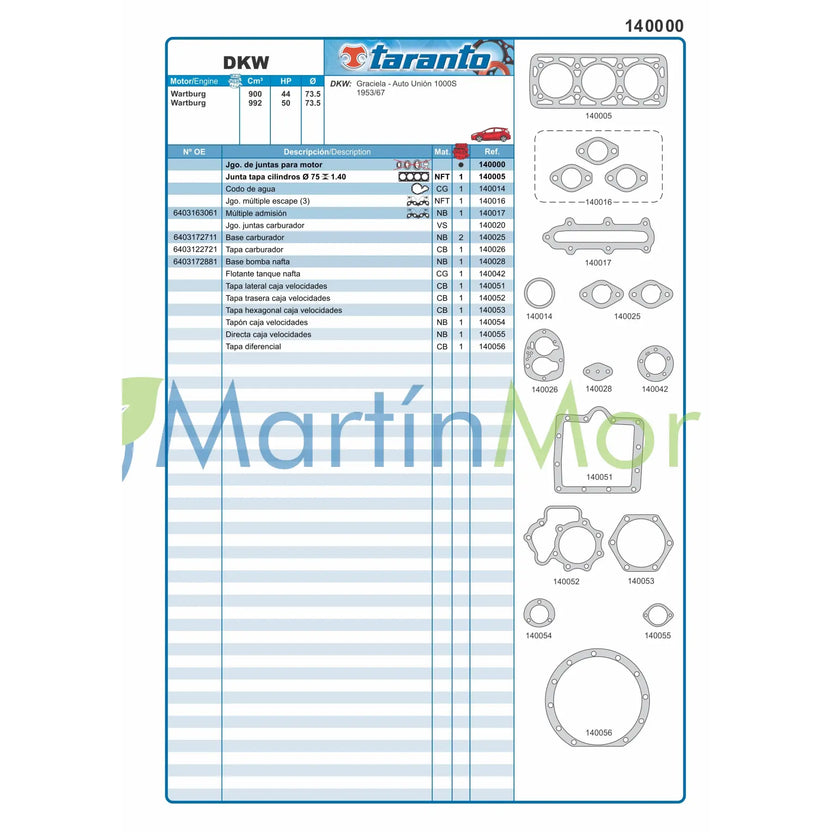 Juego de juntas con retenes para DKW AUTO UNION 1000S TARANTO