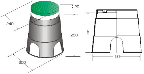Caja para válvulas circulas large plastica alfa para riego