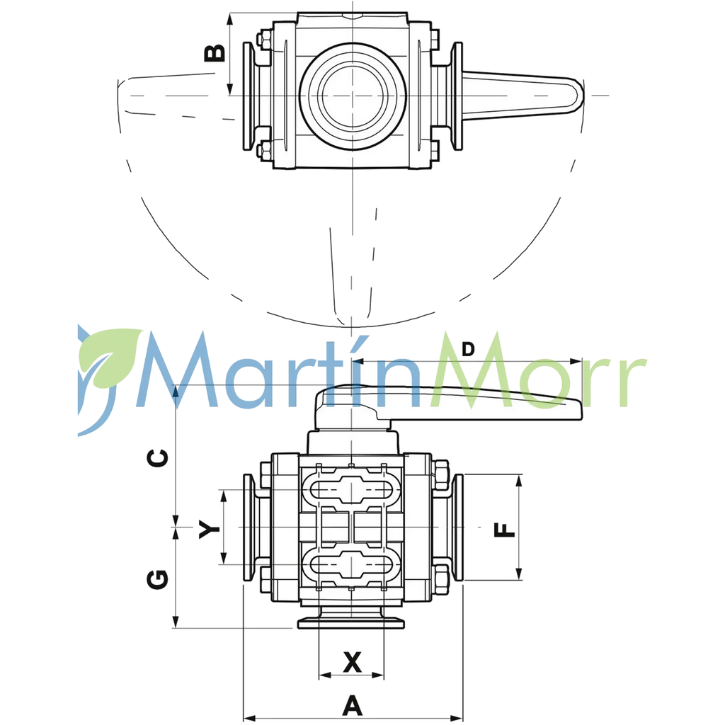 Valvula Arag de 3 Vías entrada Inferior Conexión Brida 2" Estandar