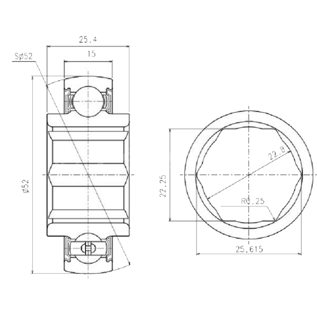 Rodamiento Auto centrante interior hexagonal NTN 205KRRB2