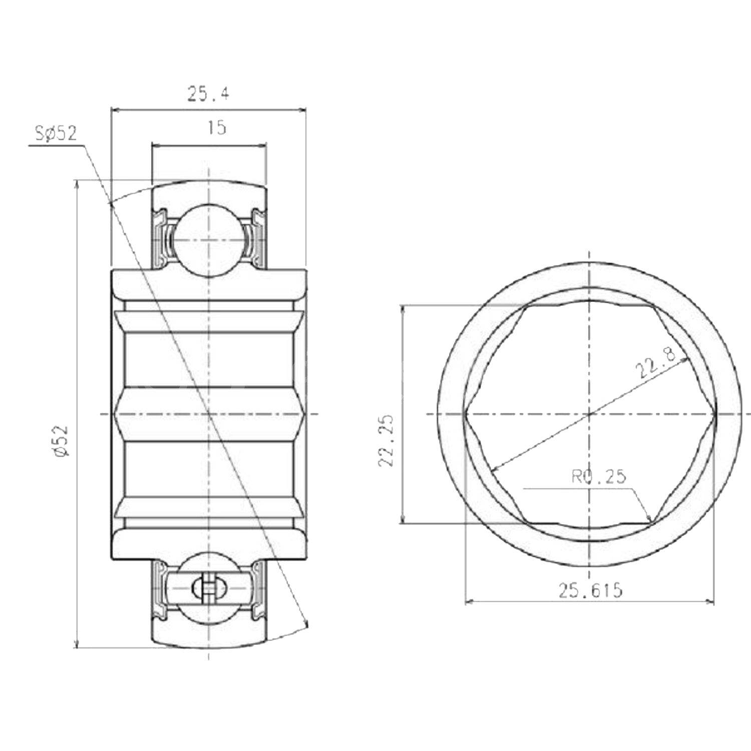Rodamiento Auto centrante interior hexagonal NTN 205KRRB2