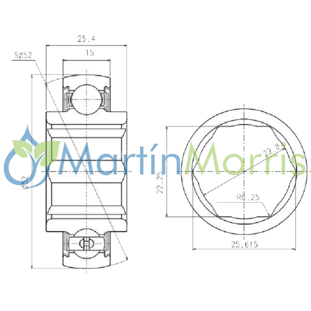 Rodamiento Auto centrante interior hexagonal NTN 205KRRB2