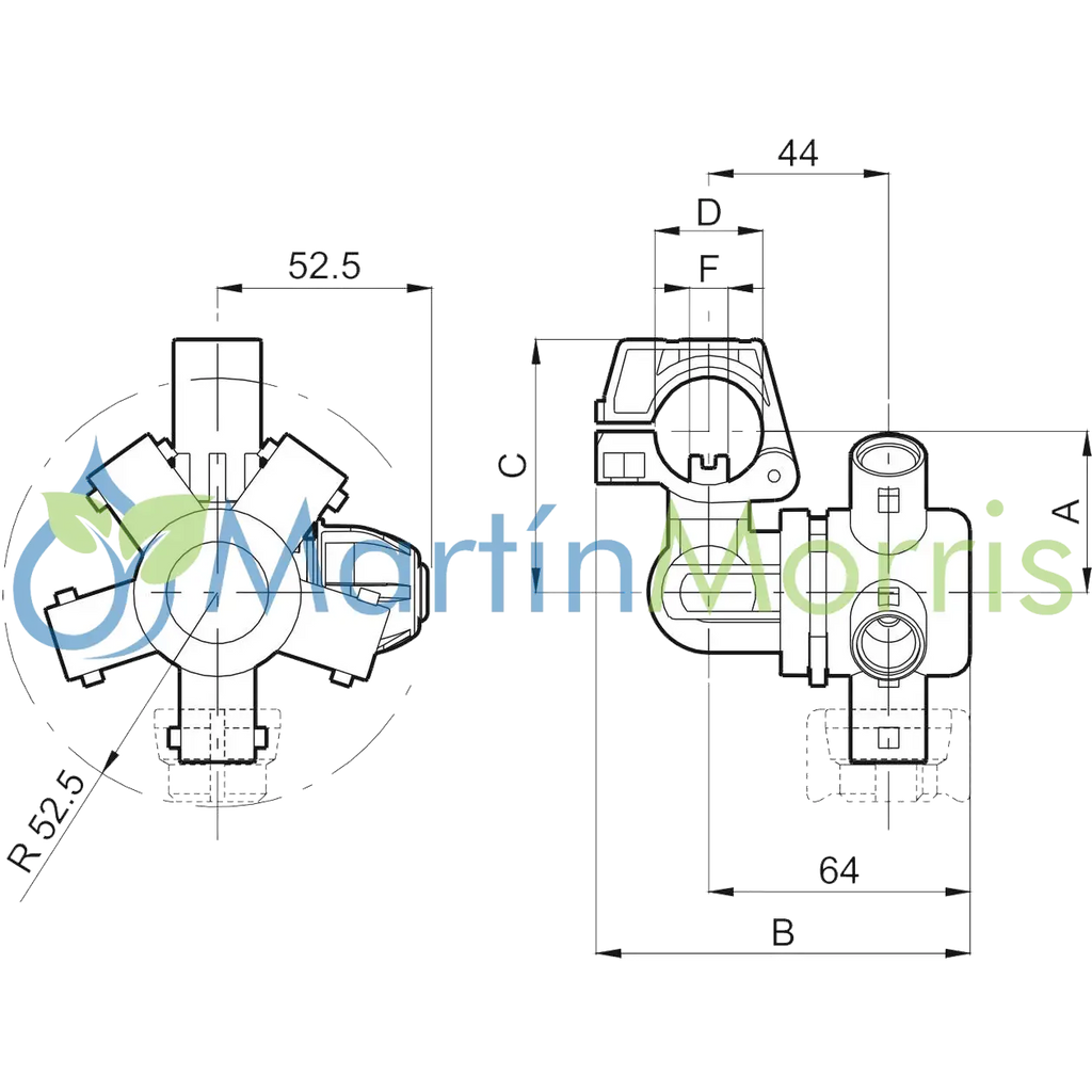 Porta Pico Quintuple o Pentajet ARAG para caño 1/2 - 3/4 - 1 Pulgada
