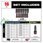 Milwaukee 49-66-6803 Kit Tubos de Impacto 1/2’’ Milimetricos 16 Piezas